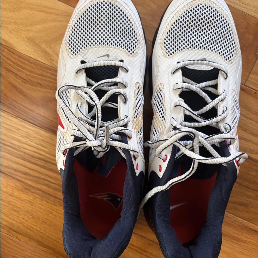 White and Navy Blue Athletic Shoes